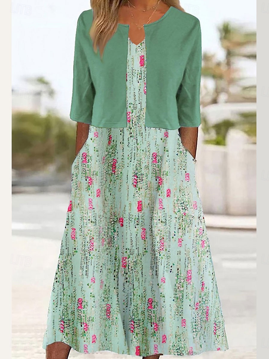 Damen Kleid-Set A Linie Kleid Sommerkleid Party Halbformelle Kleider Blumen Grafik Druck Midikleid Halbarm V Ausschnitt Hochzeitsgast Täglich Weiß Blau Grün Sommer Frühling Normale Passform 2025 - $36.99 –P2