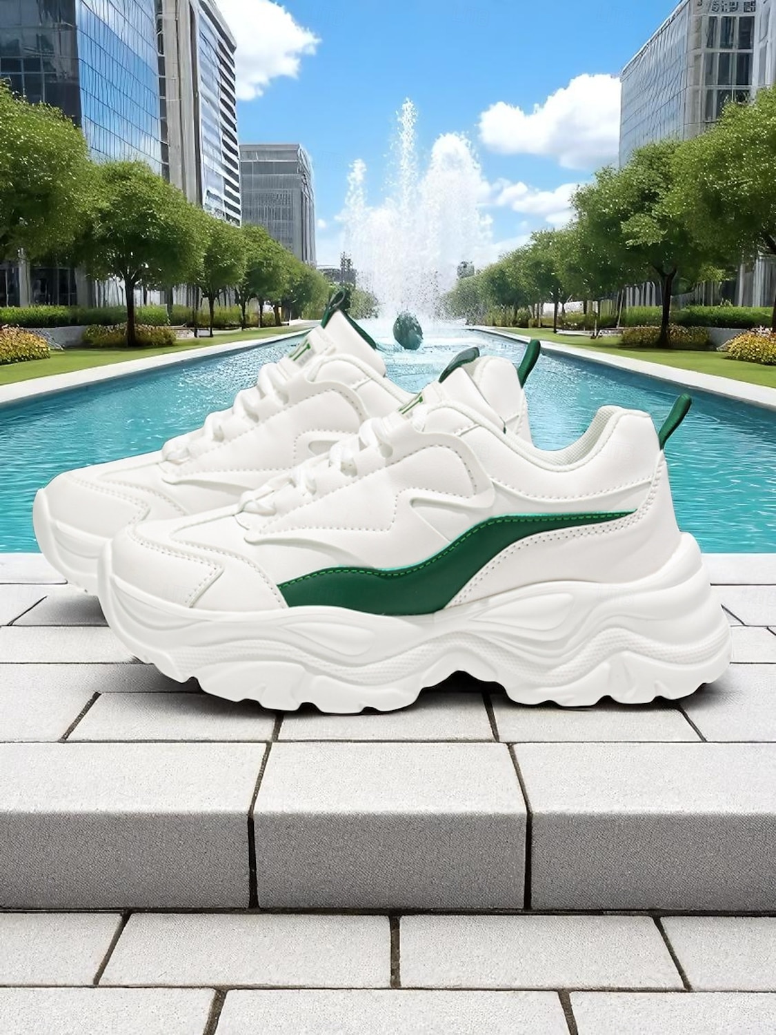 Women's White Chunky Dad Sneakers - Retro Platform Walking Shoes with Wave Design for Urban Outings and Casual Date Looks 2025 - $32.99 –P4
