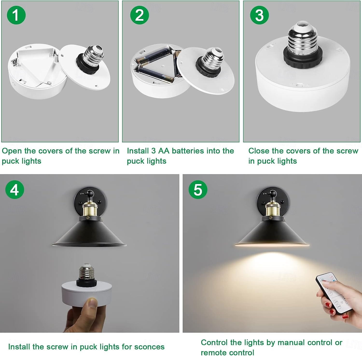 Battery Operated Light Bulbs Sets of 2 LED Puck Lights with Remote Control AA Battery Bulb Dimmable E26 Screw in Type for Non Electric Pendant Light and Wall Sconce 2025 - $14.49 –P8