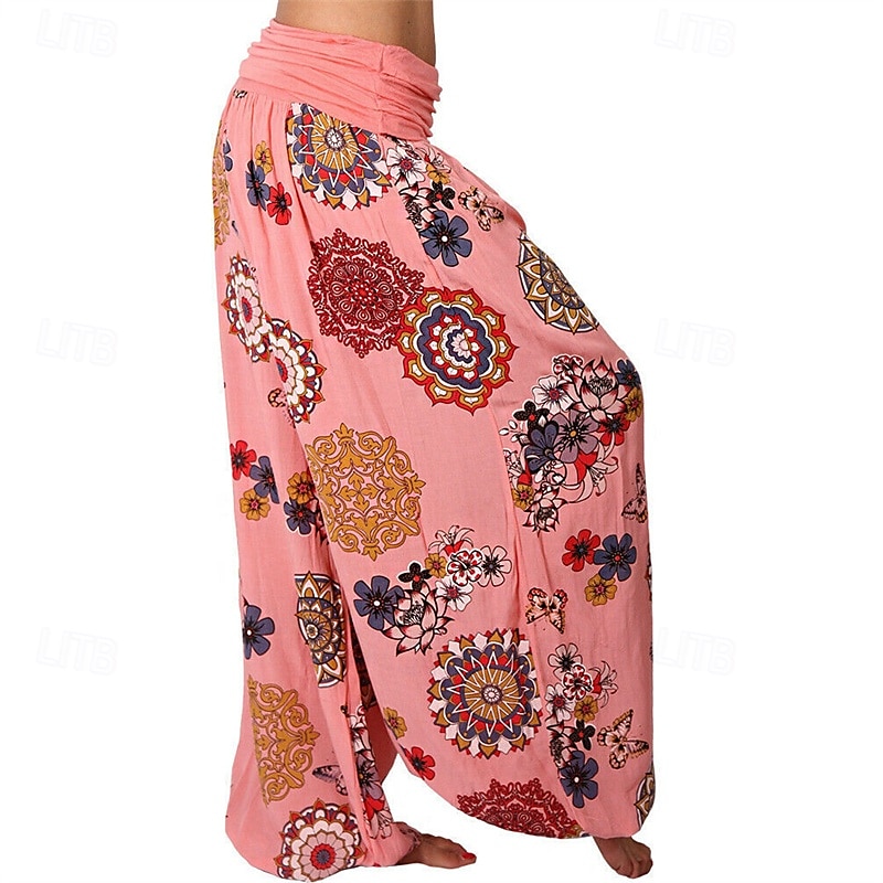 Mulheres Calças Calças Harem Calça Palazzo Moda Boho Comprimento total Cintura Média Imprimir Cintura elástica Confortável Micro-Elástica Rua Roupa Diária Para Noite Preto Branco Amarelo Rosa claro de 2025 por $19.99 –P5