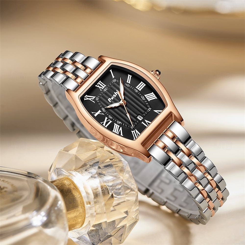 Orologio da donna alla moda con quadrante a botte di vino orologio al quarzo con numeri romani cinturino impermeabile PX7 calendario cinturino in acciaio inossidabile miglior scelta per i regali per del 2026 a $25.99 –P5