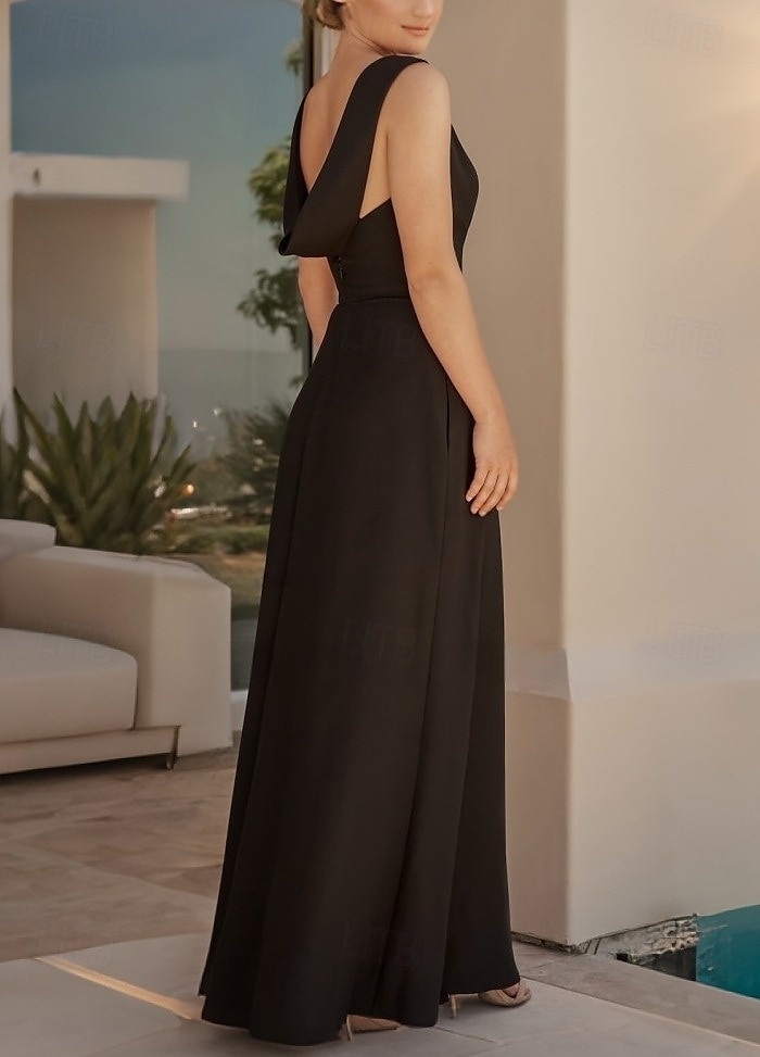 Robe de mariée A-Line élégante Robe d'invitée de mariage longueur de sol sans manches col rond en crépon stretch avec fente de 2025 ? $154.99 –P2