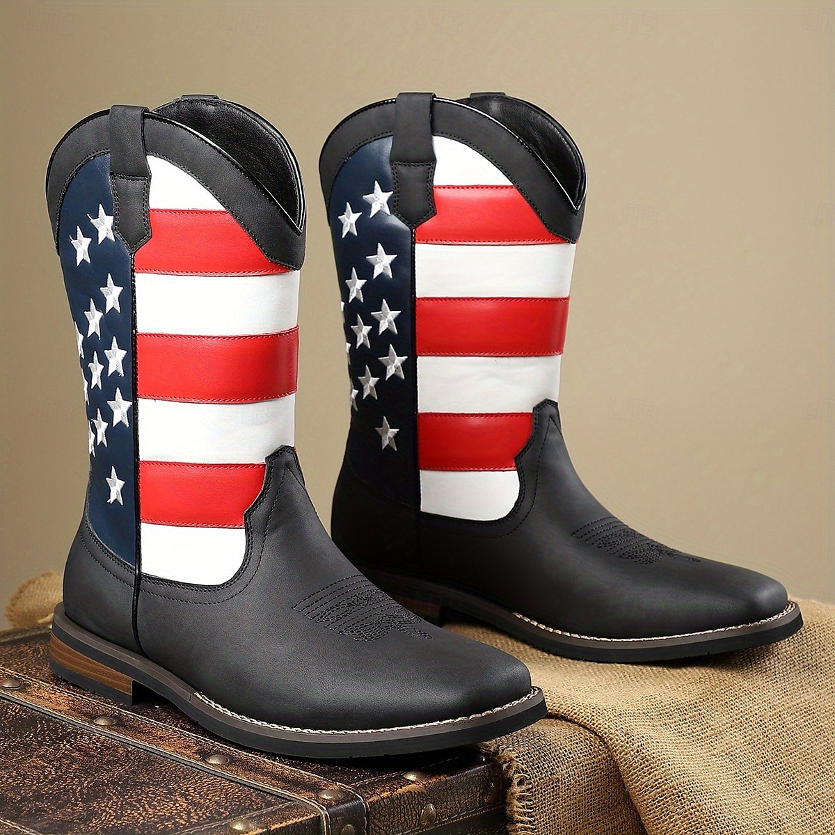 Men’s Brown Faux Leather Western Boots with American Flag Design – Durable Leather Boots for Outdoor Adventures, Country Events and Patriotic Celebrations 2025 - $59.99 –P3