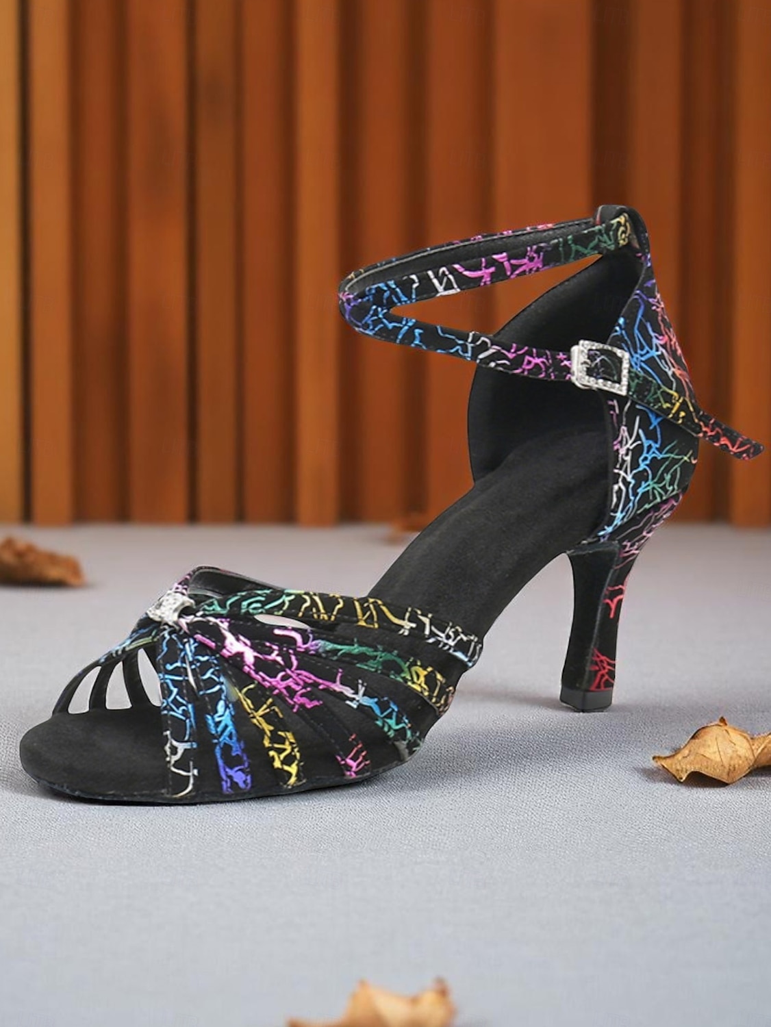 Women's Professional Satin Dance Sandals with Rainbow Cracked Design and Adjustable Ankle Strap for Ballroom and Latin Dance 2025 - $42.99 –P4