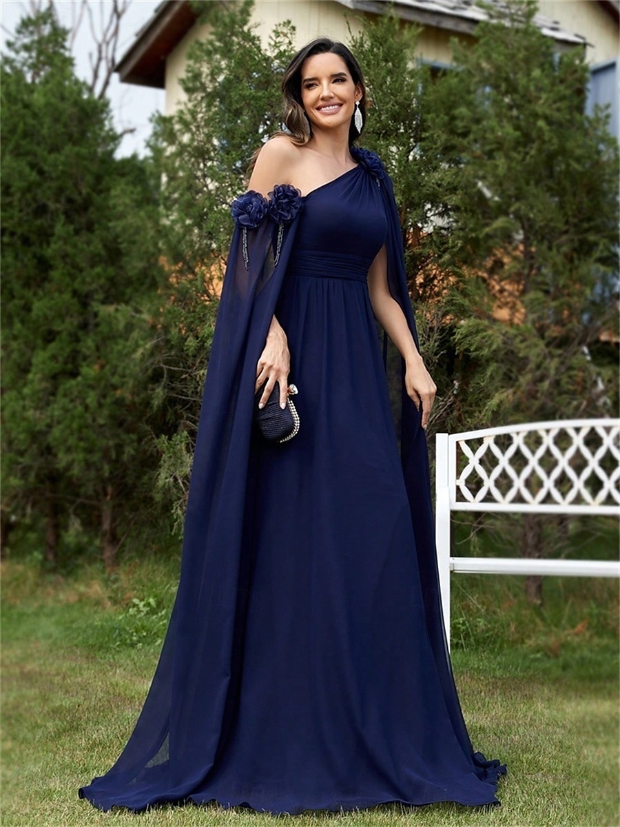 A-Lijn Quinceanera Jurken Elegante Jurk Formele Bruiloft Vloerlengte Mouwloos One Shoulder Chiffon met Plooitjes 2025 - $109.99 –P3