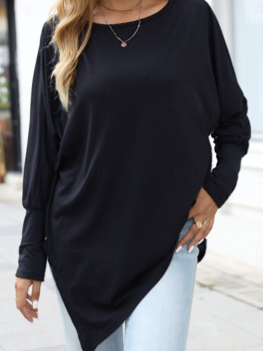 Damen Hemd Mode Lässig Langarm Rundhalsausschnitt Lange Oberteile Täglich Patchwork Schwarz Rote Purpur Grün Grau Frühling Herbst 2025 - $15.99 –P4