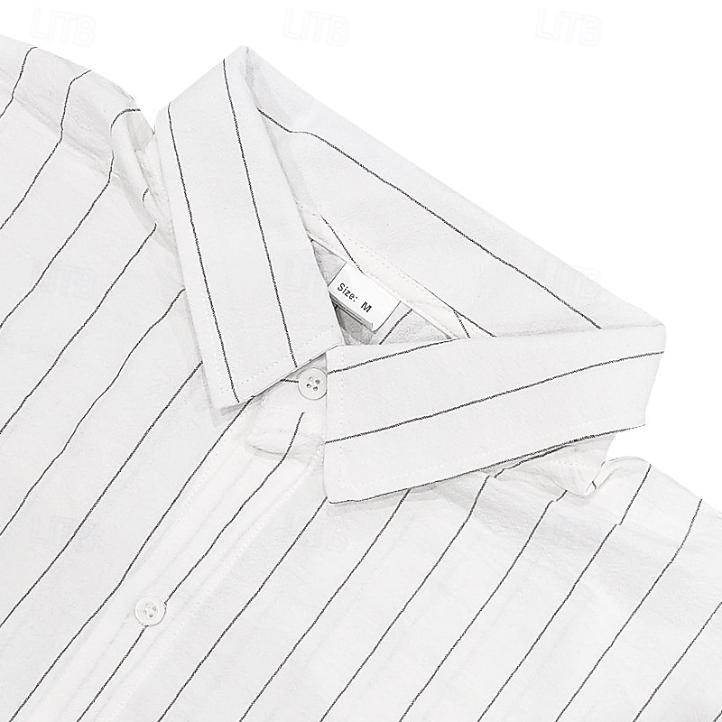 Per uomo Camicia Camicia di lino Camicia casual Camicia con Bottoni Camicia di cotone A righe Vacanza Streetwear Nero Bianco Blu marino Cachi Manica Corta Collo ripiegato Estate Abbigliamento del 2025 a $21.99 –P7
