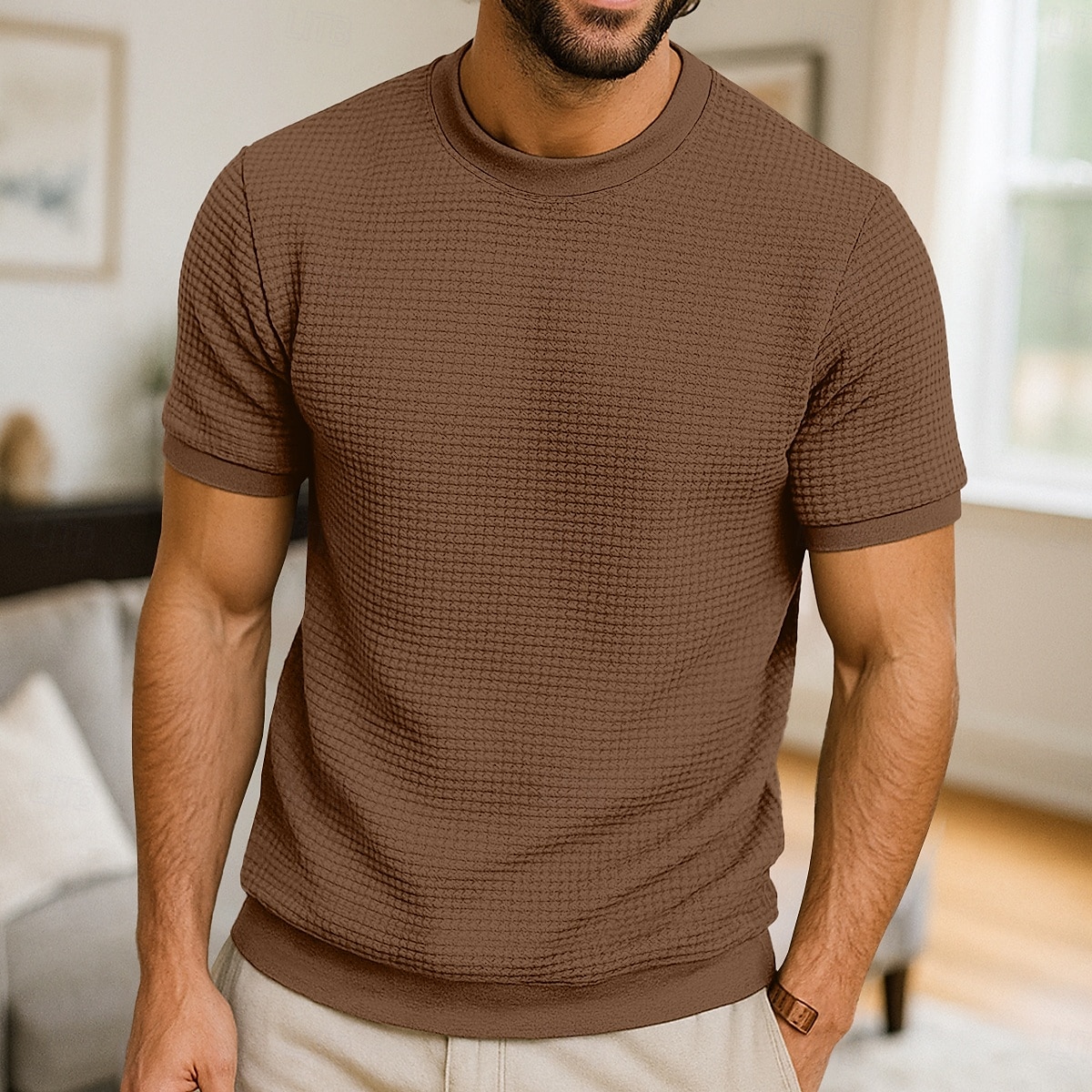 Per uomo Maglietta a Maglia Waffle Maglietta Manica Corta Girocollo Estate Tutte le stagioni Blocco di colori Testurizzato Moda Designer Casual Bottoni Base All'aperto Casuale Quotidiano Esercito del 2025 a $18.99 –P11