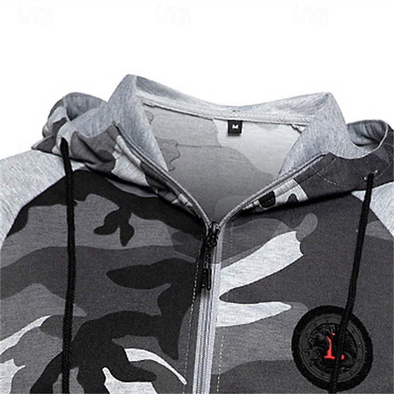 Herren Reißverschluss Kapuzensweatshirt Trainingsanzug Athleisure Herbst Langarm Winddicht Fitnessstudio Training Sport Sportbekleidung Sportkleidung Tarnung Armeegrün Khaki Grau 2025 - $39.99 –P7