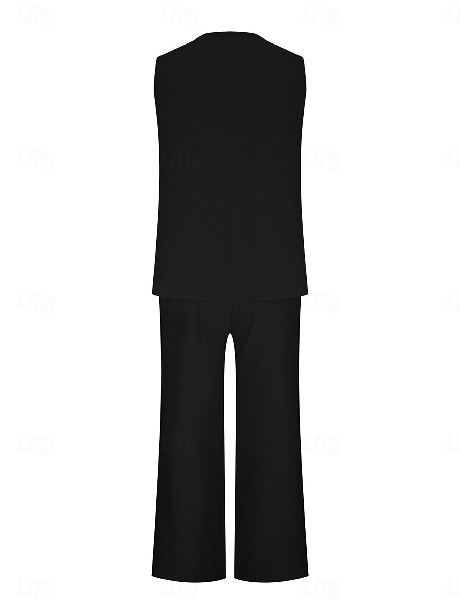 Femmes Mode Streetwear Quotidien Ensembles de Pantalons Sans manches Col en V Uni Occasionnel Quotidien Noir bleu marine Vert Été Coupe Ample de 2025 ? $28.99 –P10