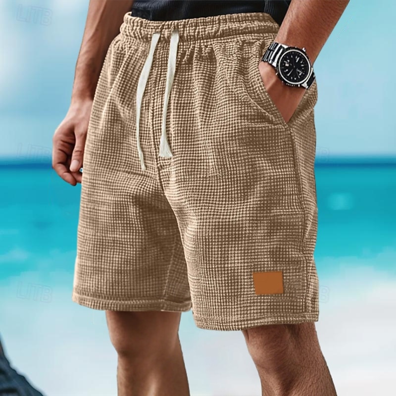 Homens Calções Waffle Shorts de moletom Calção Bermudas Shorts de praia Bolsos Com Cordão Cintura elástica Tecido Conforto Esportes Comprimento do joelho Ao ar livre Diário Férias Estilo Clássico de 2025 por $18.99 –P8