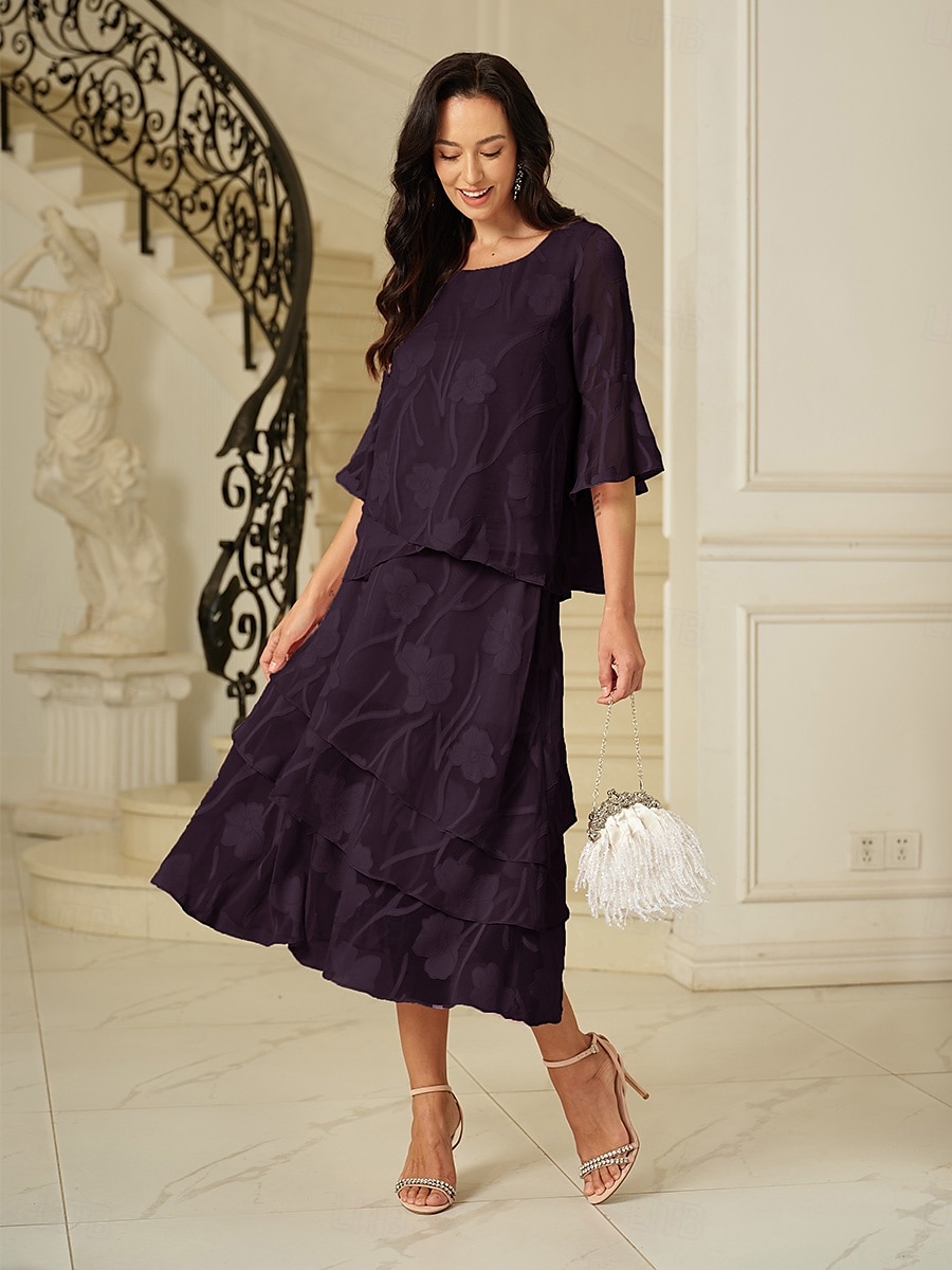 Pentru femei Fustă Elegant Midi Talie medie Fuste Floral Multistratificat Inelastic Petrecere Casual Mov Vânătă Vară Șifon 2025 - $59.99 –P2