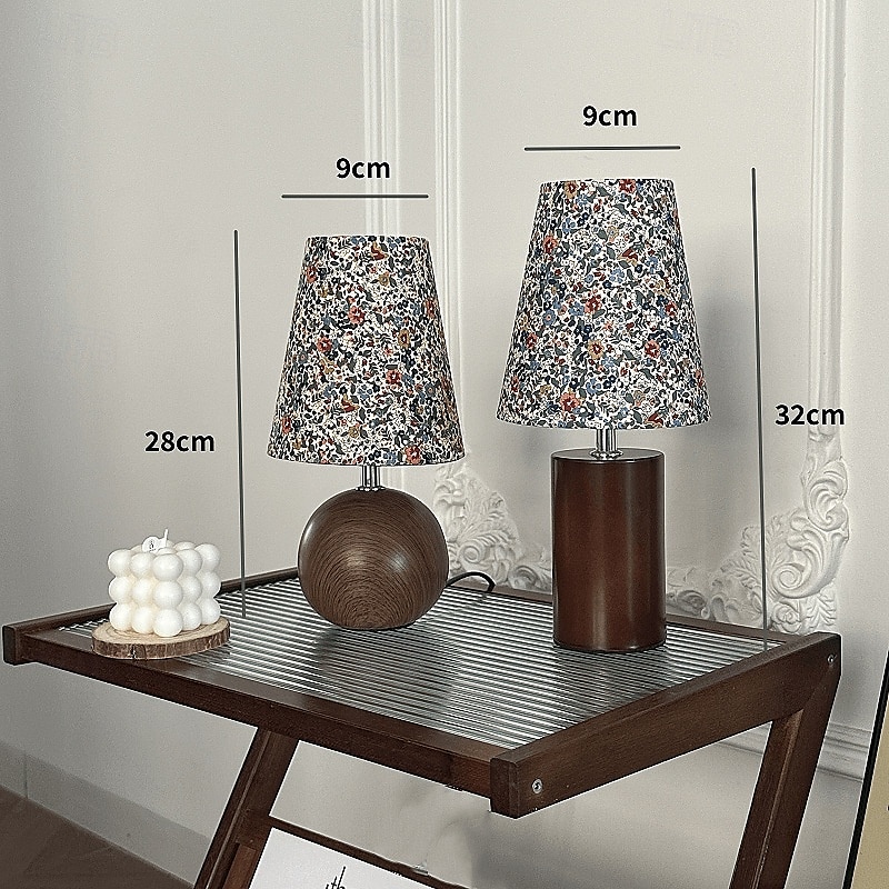 Abajur redondo com estampa floral pastoral francesa tradicional, base de madeira maciça, 1 luminária de mesa para quarto de 2025 por $84.99 –P4