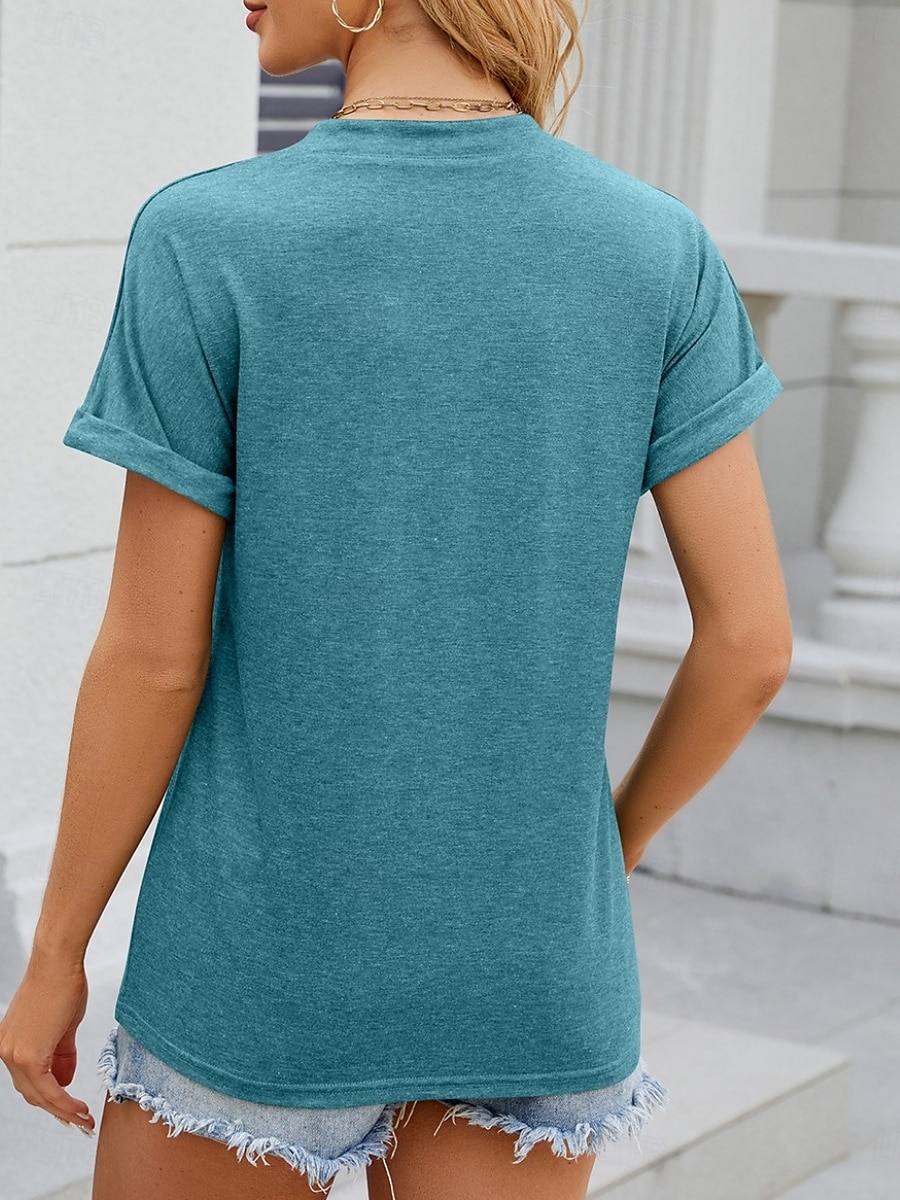 Pentru femei Tricou Simplu Modă Stilat Clasic Manșon scurt În V Topuri obișnuite Zilnic Sfârșit de săptămână Nasturi Negru Alb Albastru piscină Trifoi Vară 2025 - $22.99 –P5