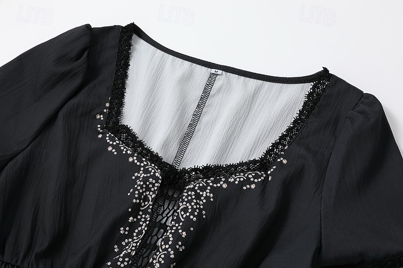 Women's Mini Dress Boho Dress Western Dress Fashion Classic Outdoor Vacation Holiday Regular Fit Flower Short Sleeve V Neck Black Dark Blue Summer 2025 - $31.99 –P3