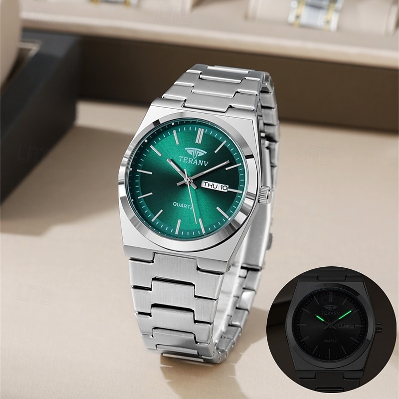 Um relógio masculino moderno e original com pulseira de liga de estilo empresarial, com classificação de resistência à água ipx7, data luminosa e visor de dia, caixa de relógio esportivo de quartzo de 2025 por $19.99 –P7
