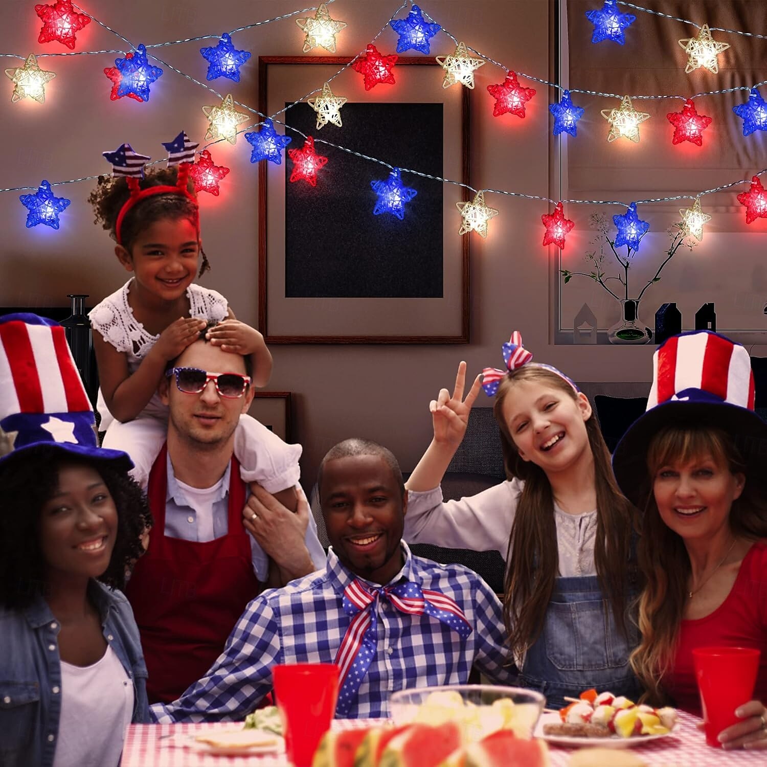 1 Pc 3M-20 LED Star String Lights Red, White, Blue Vine Weaving Pentagram Light String July 4th Independence Day Party Patriotic Atmosphere Decorative Light AAA Battery Box 2025 - $14.49 –P11