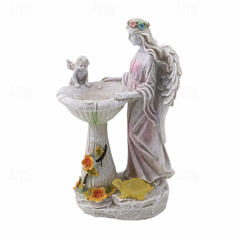 1 Pc outdoor solar illuminated sculpture angel fountain ornament light courtyard garden park lawn path resin ornament decorative light 2025 - $24.99 –P11