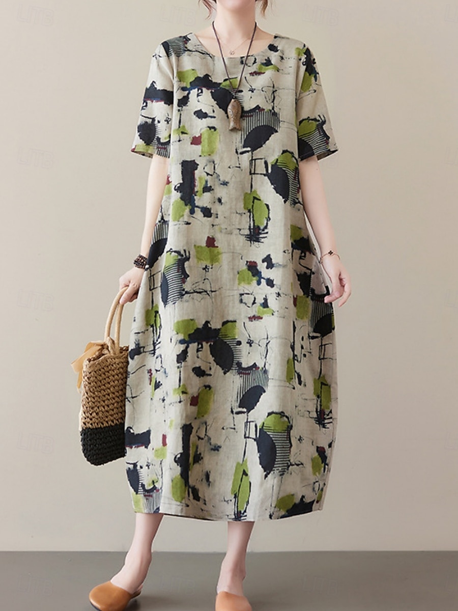 Women's Maxi Dress Summer Dress Casual Daily Regular Fit Graphic Short Sleeve Crew Neck Gray Summer 2025 - $26.99 –P6