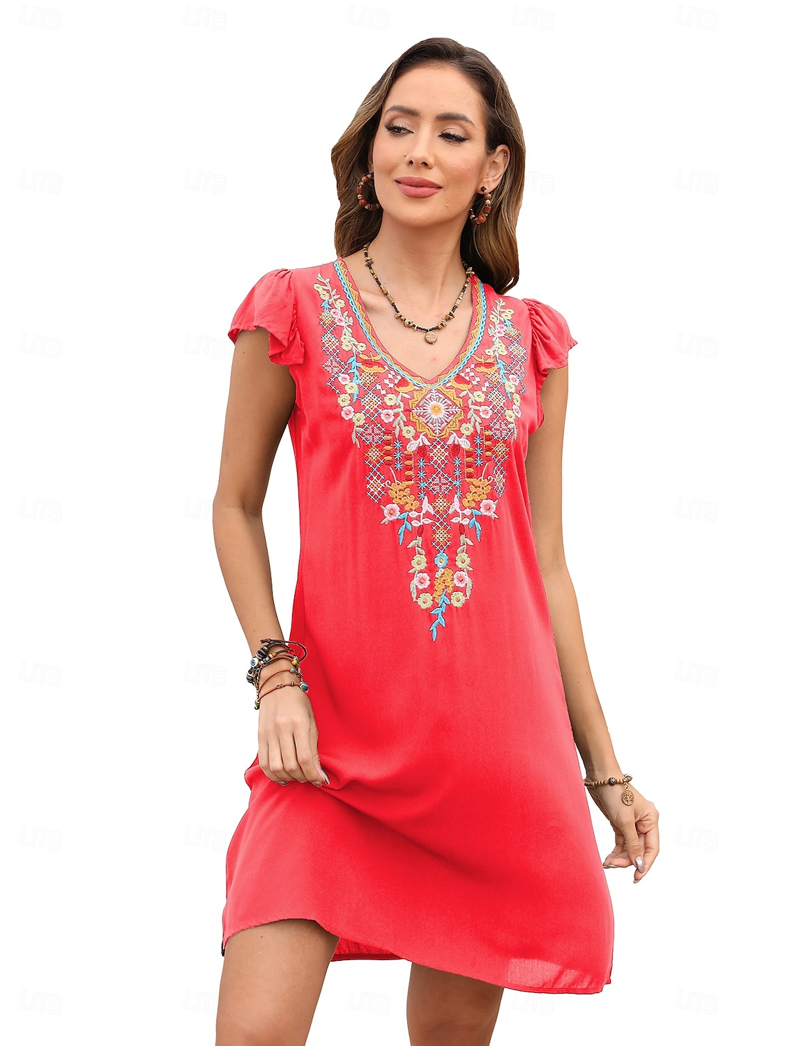 Pentru femei Rochie Mini Rochie casual Modă Modern Rochie eleganta Beretă Nuntă Zilnic Dată Fit regulat Floral Broderie Fără manșon În V Negru Roșu-aprins Mov Vară 2025 - $27.99 –P6