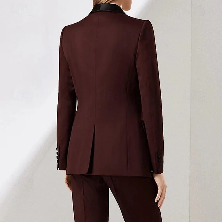 Grün Rot Zweiteiliger Hosenanzug Brautmutterkleid Elegant Revers Bodenlang Stretchstoff Lange Ärmel mit Einfarbig 2025 - $149.99 –P5