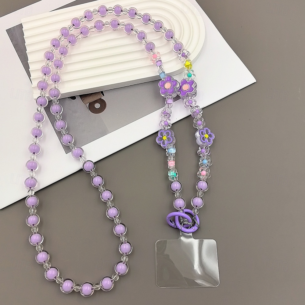 Nuova varietà di custodie per telefono con fiori colorati, con catena a croce diagonale, perline in acrilico, tracolla singola, corda per appendere il telefono, ciondolo di perle per donna del 2025 a $13.99 –P1