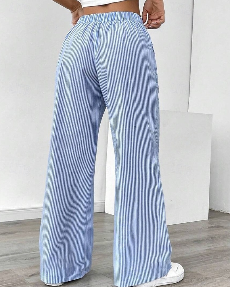Femmes Jambe large Slacks Streetwear Occasionnel Longueur complète Naturel Rayé Avec Poches Conception à cordon élastique Extérieur Confortable Fête Décontracté Quotidien Magenta Bleu ciel clair Gris de 2025 ? $17.99 –P11