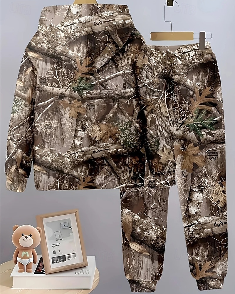 Jongens 3D Boom Set met capuchon en joggingbroek Sportoutfit Trainingspakken Lange mouw Lente Herfst Dagelijks Basic Casual Kinderen 4-12 jaar Capuchon Buiten Vakantie Sport Getailleerd 2026 - $26.99 –P4