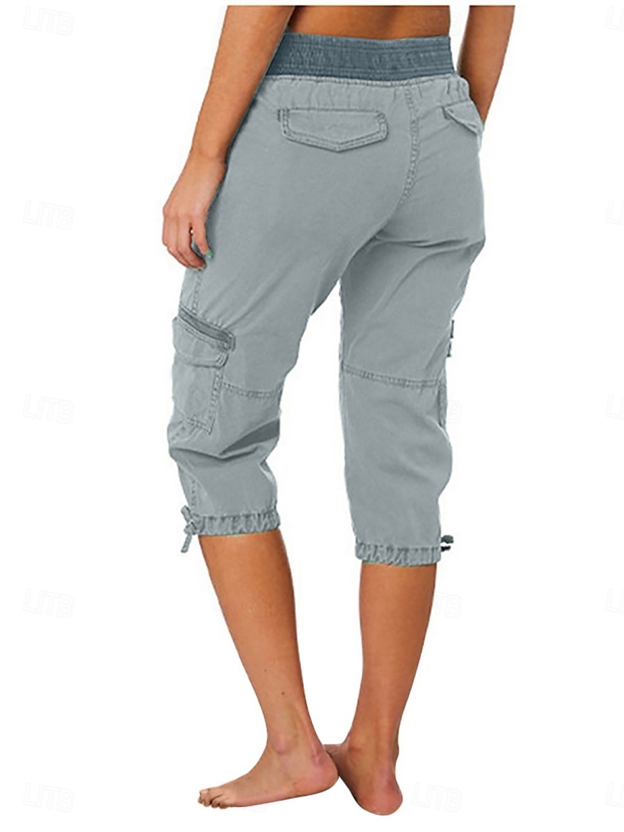 Dam Militärbyxor Semester Mode Streetwear Vadlängd Hög midja Slät Ficka Bekväm Mjuk Microelastisk Utomhus Gata Gul-Brun Svart Vit Orange Sommar Normal 2025 - $29.99 –P3