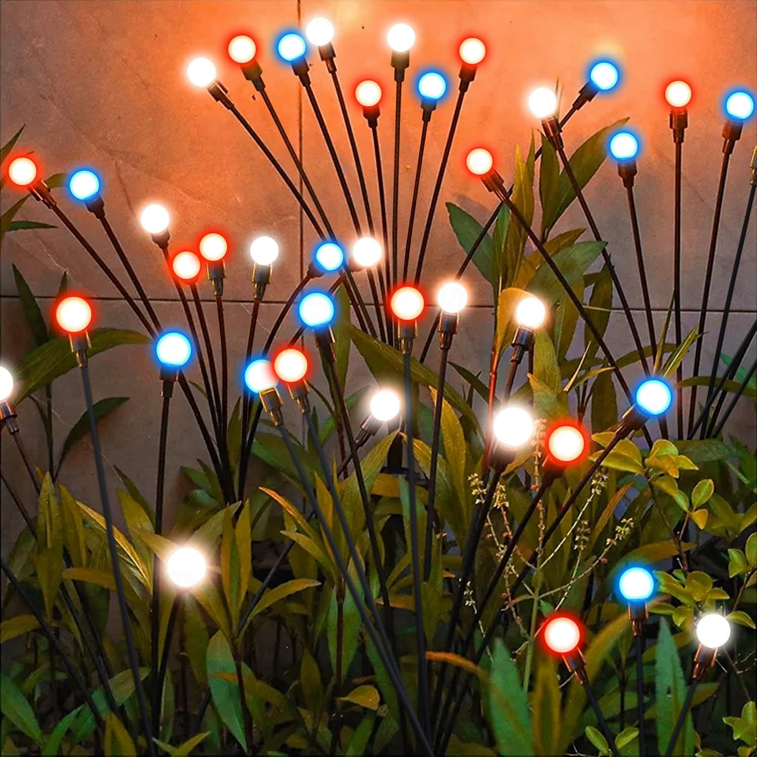 2 шт. патриотичных 12 головок солнечных светильников с огнями светлячков водонепроницаемых для Дня независимости 4 июля 250-й юбилей День памяти сад газон дорожка вечеринки патриотическая атмосфера 2026 - $26.99 –P2