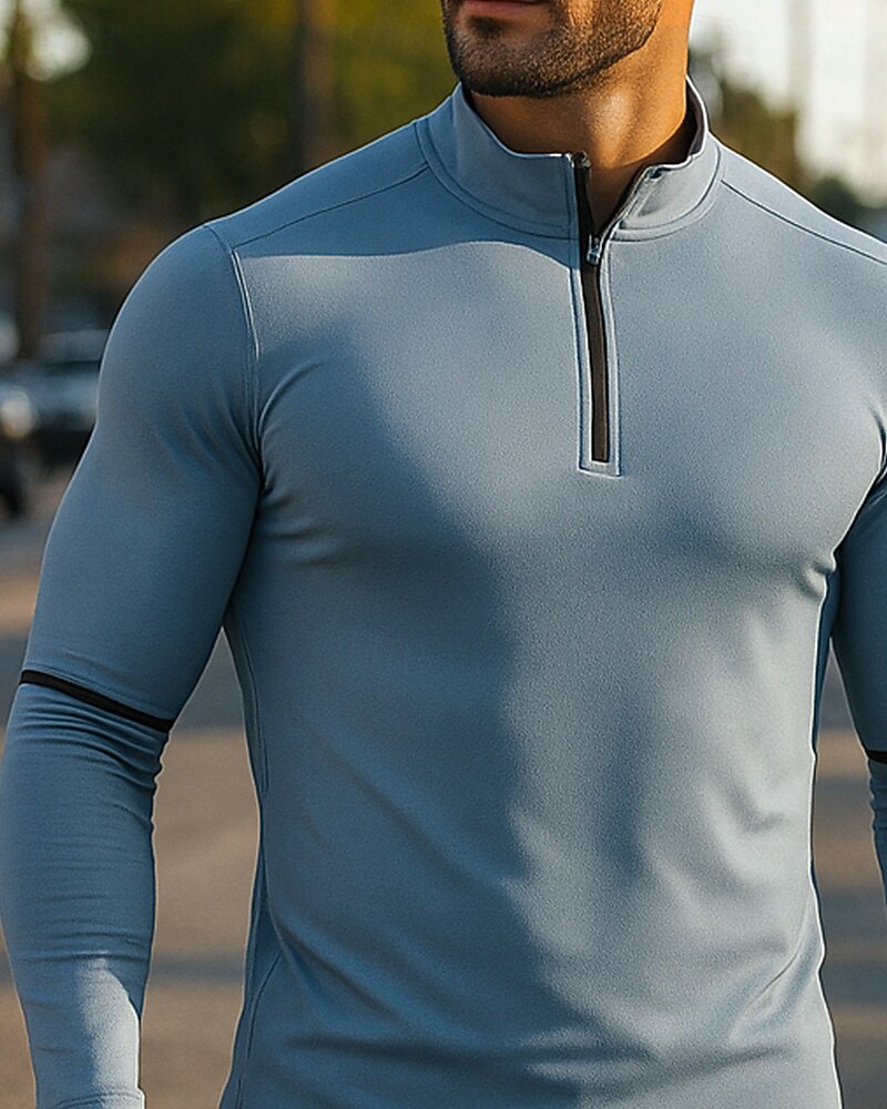 2025年 男性用 ランニングトップ ランニングTシャツ クォータージップ 長袖 Tシャツ ソリッド 速乾性 ライトウェイト 高通気性 テニス ゴルフ ランニング スポーツウェア アクティブウェア ダークグレー ブラック ホワイト  コレクション – $25.99 –P3