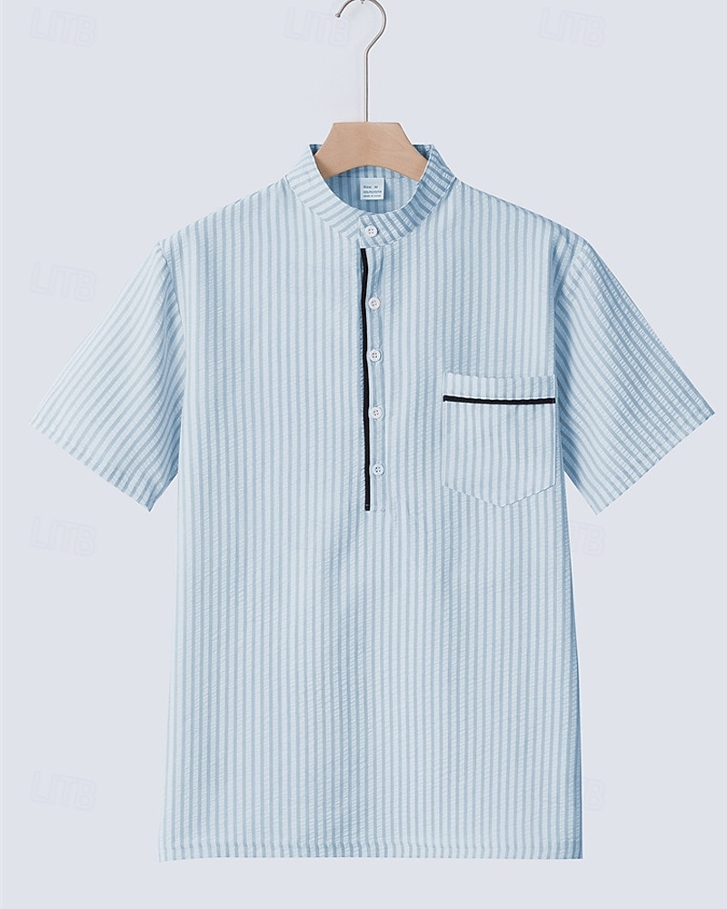 Men's Polo Shirts Golf Shirt Outdoor Daily Wear Banded Collar Short Sleeve Fashion Hawaiian Stripe Pocket Summer Regular Fit Black Blue Sky Blue Green Apricot Polo Shirts 2026 - $21.99 –P14