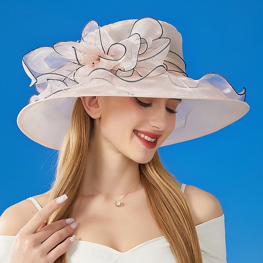 Hatter organza Solhatt Formell Bryllup Aftenselskap Te Fest Hesteløp Elegant Årgang Med Blomster Hodeplagg Hodeplagg 2025 - $15.49 –P9