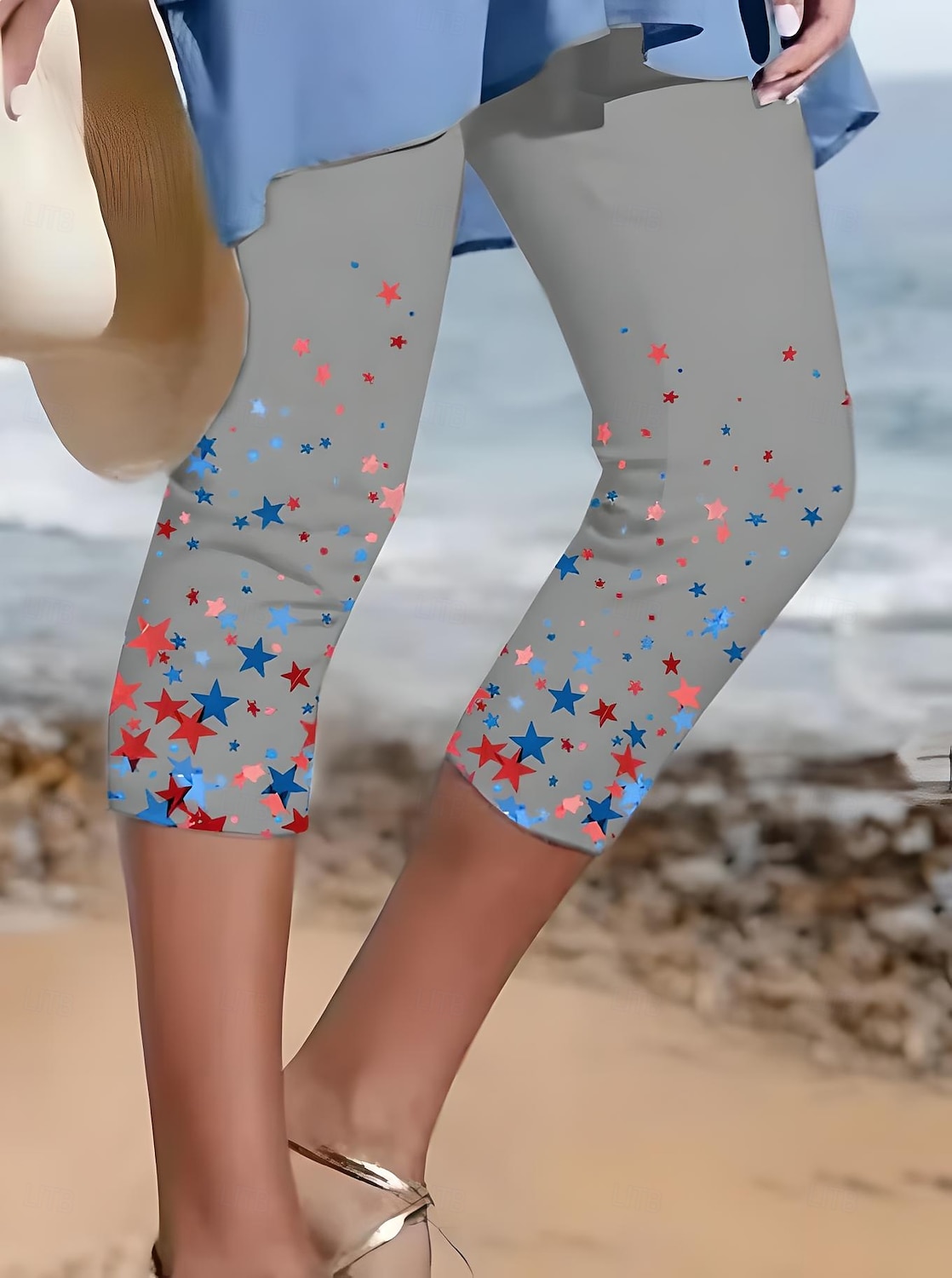 Dámské capri kalhoty legíny dovolená vintage móda do poloviny lýtek vysoký pas kalhoty americká grafika hvězda pruhovaný tisk prodyšný měkký elastický formální venkovní 2025 - $18.99 –P8