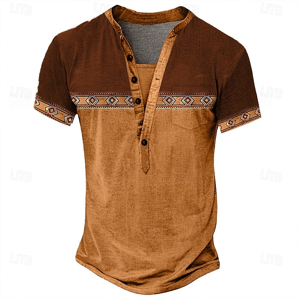 Per uomo Tribale Etnico Maglietta Maglia Henley Manica Corta Designer Essenziale Etnico All'aperto Casuale Quotidiano Estate azzurro cielo Nero Verde chiaro Blu scuro Marrone Henley Maglietta Henley del 2025 a $20.99 –P6