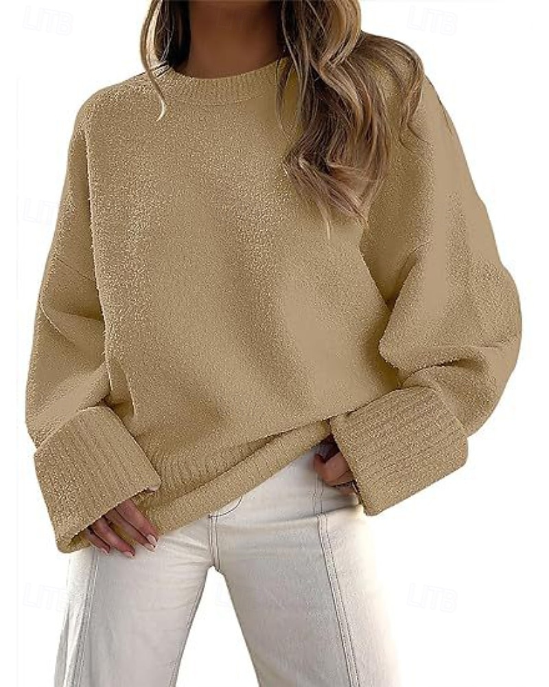 Women's Sweater Pullover Fashion Solid Color Ribbed Crew Neck Knitted Long Sleeve Regular Tops Knit Outdoor Holiday Going out Black White Fall 2025 - $28.99 –P9
