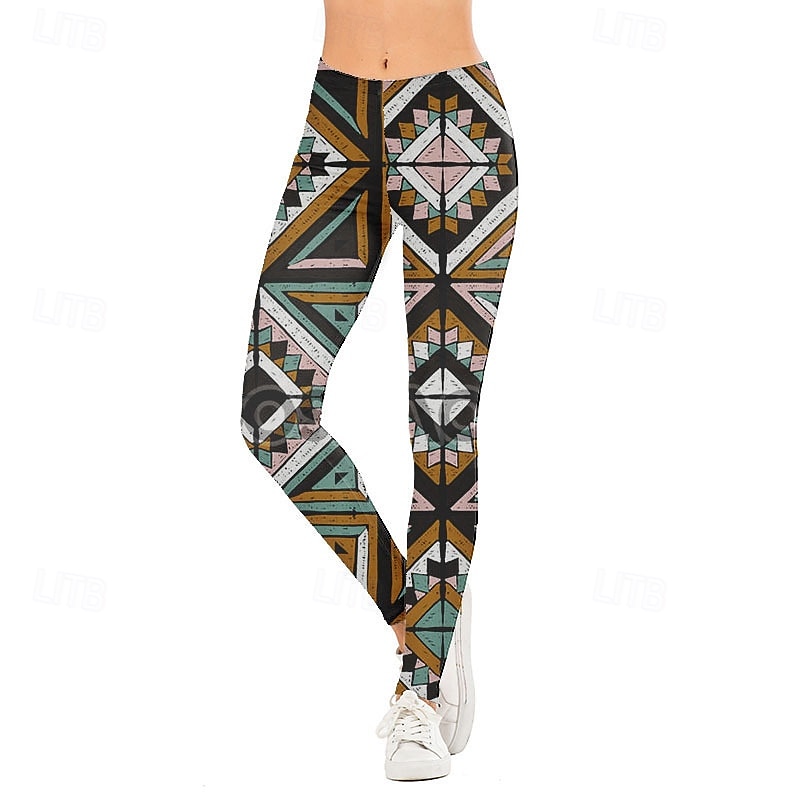 Mulheres Calças Leggings Roupa de rua Casual Comprimento total Natural Geométrico Cintura elástica Imprimir Confortável Exterior Ao ar livre Férias Feriado Roxo cáqui Outono Normal de 2025 por $14.99 –P1