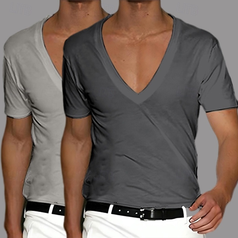 2 Stück Herren T-Shirt Tee Top Kurzarm Kurzarm V-Ausschnitt Sommer Frühling Unifarben Designer Basic Modern Zeitgenössisch Klassischer Stil Basic Urlaub Street Casual Schwarz Weiß Tee 2025 - $17.49 –P12