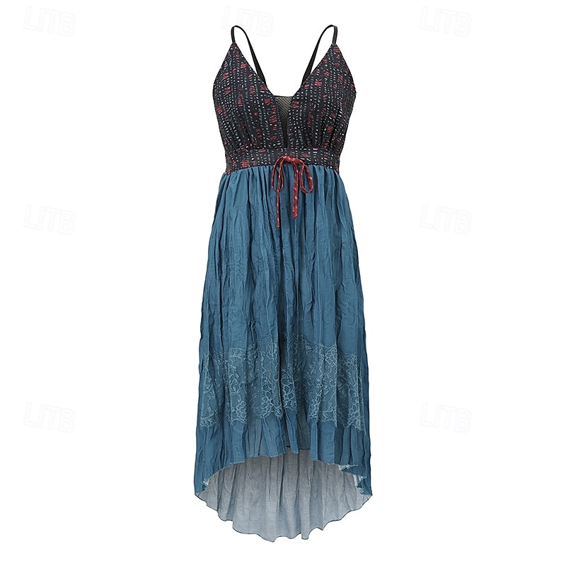 Dames Halflange jurk Vintage Jurk Zomerjurk Slipdress Westerse kleding Modieus Klassiek Modern Vakantie Dagelijks Uitgaan Normale pasvorm Bloem Mouwloos Spaghettibandjes blauw Zomer 2025 - $28.99 –P1