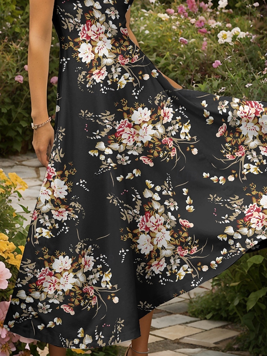 Damen Maxikleid Strickkleid Freizeitkleid A Linie Kleid Sommerkleid Elegant Urlaub Lässig Normale Passform Blumen Grafik Kurzarm Quadrathals Rundausschnitt Gelb Rote Blau Purpur Sommer Frühling 2025 - $31.99 –P3