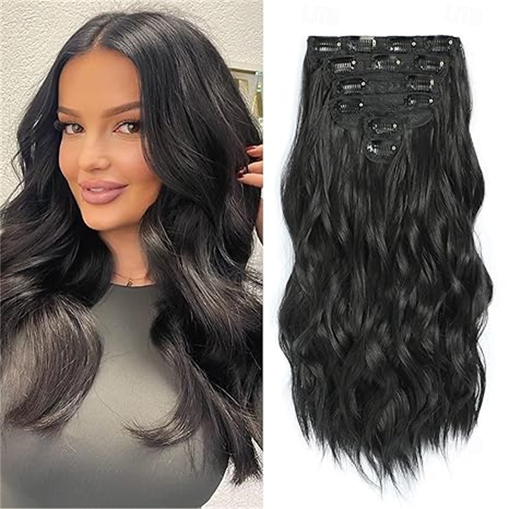 Clip-In Extensions 6 Stück Natur &weiches Haar &passt gut zu Haarverlängerungen dunkelbraun lang gewellt Haarteile 2025 - $26.99 –P2