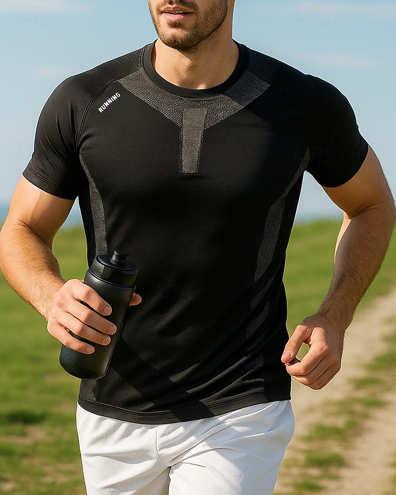 Pánské Koşu Tişörtü Sportovní top Štíhlý Krátký rukáv Tričko Barevné bloky Rychleschnoucí Lehká váha Elastický Prodyšné Tenis Golf Běh sportovní oblečení Sportovní oděvy Černá Bílá Námořnická modř 2025 - $21.99 –P1