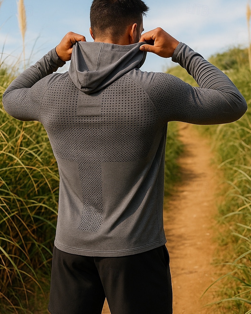 Homme Sweat à capuche Sweat-shirt Haut de course manche longue T-shirt Respirant Séchage Rapide Léger Élastique Tennis Le golf Course Tenue de sport Tenues de Sport Bleu gris foncé Gris Clair de 2025 ? $13.19 –P2