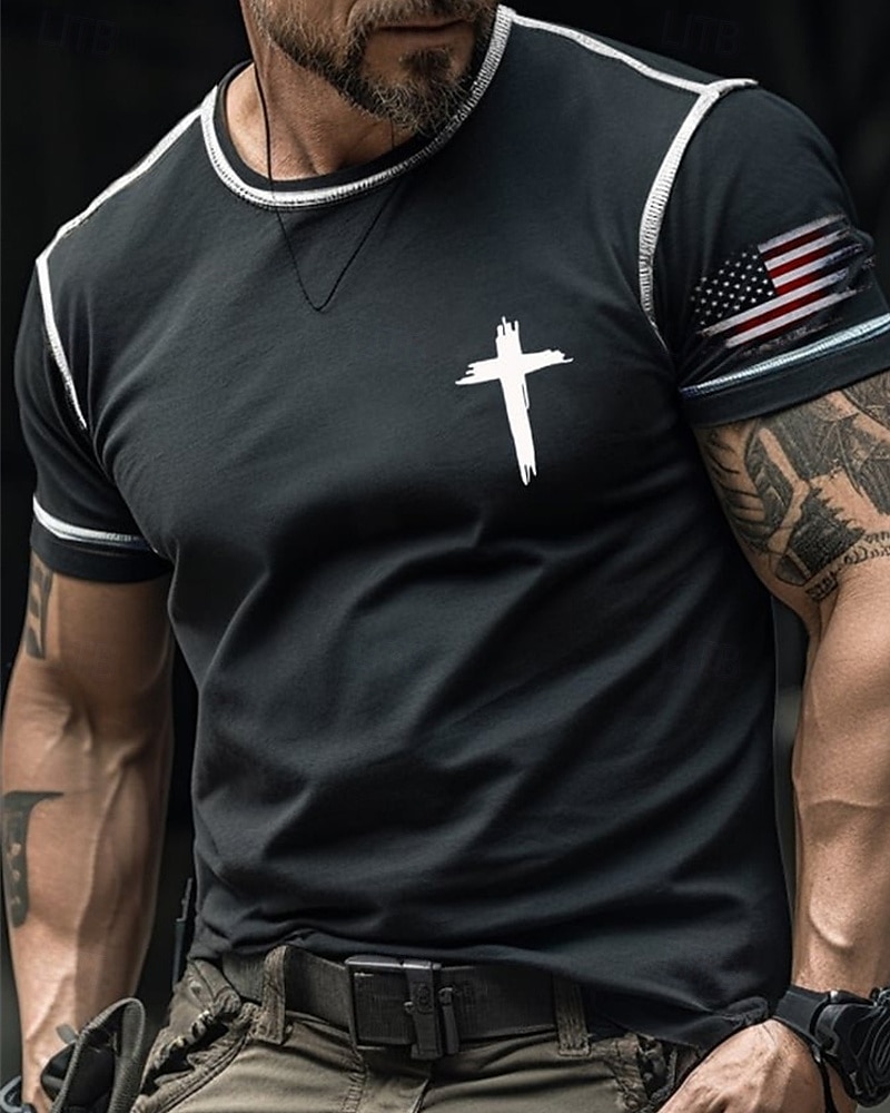 Bărbați Tricou Tricouri Cămașă cu mânecă scurtă Tee Top Manșon scurt Stil Nautic Vară Drapelul SUA american Σταυρός Modă Designer De Bază Imprimeu Vacanță Stradă Ieșire Negru Rosu Portocaliu Top 2025 - $13.49 –P2