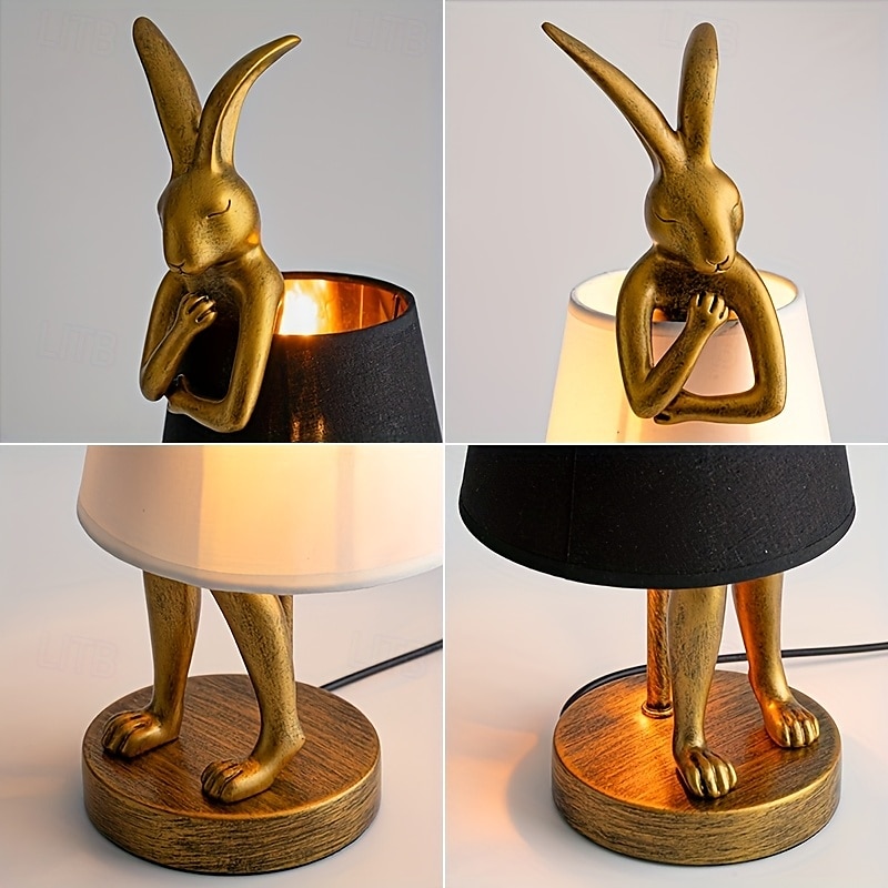 Moderne Tischlampe im Hasen-Stil aus der Mitte des Jahrhunderts mit Leinenschirm, USB-betrieben, dekorative Schreibtischlampe, goldenes Finish, sanfte Umgebungsbeleuchtung für Wohnzimmer, Schlafzimmer 2025 - $340.29 –P5