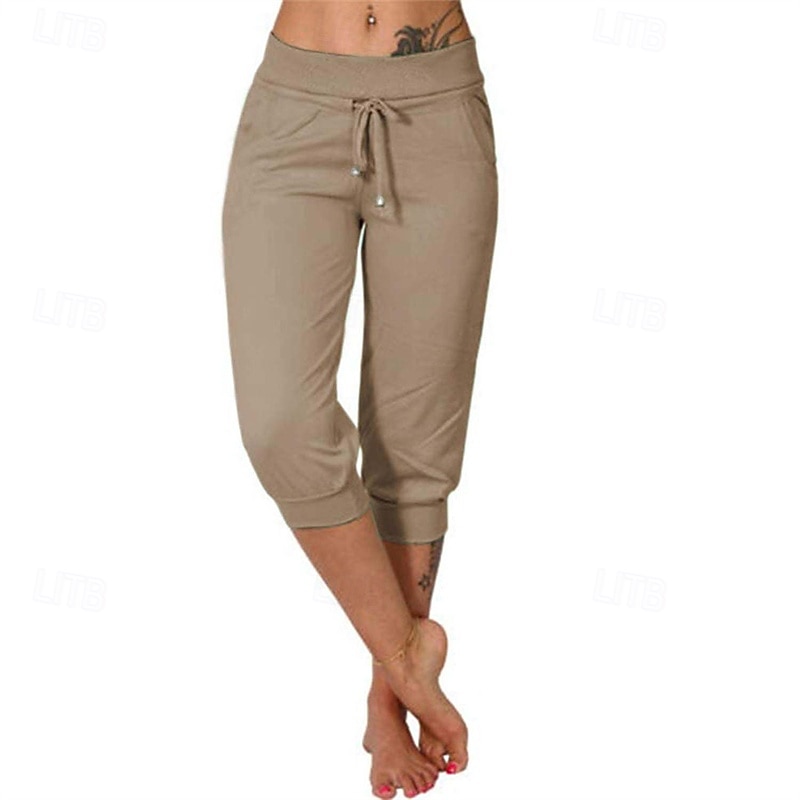 Dame Capri-bukser Søndagsshorts Gatemote Fritid Kalv lengde Medium Midje عادي Elastisk midje Snorer Pusteevne Myk Mikroelastisk Feriereise Gate Dagligdagstøy Svart Rosa Navyblå Grønn Sommer Normal 2025 - $16.99 –P16