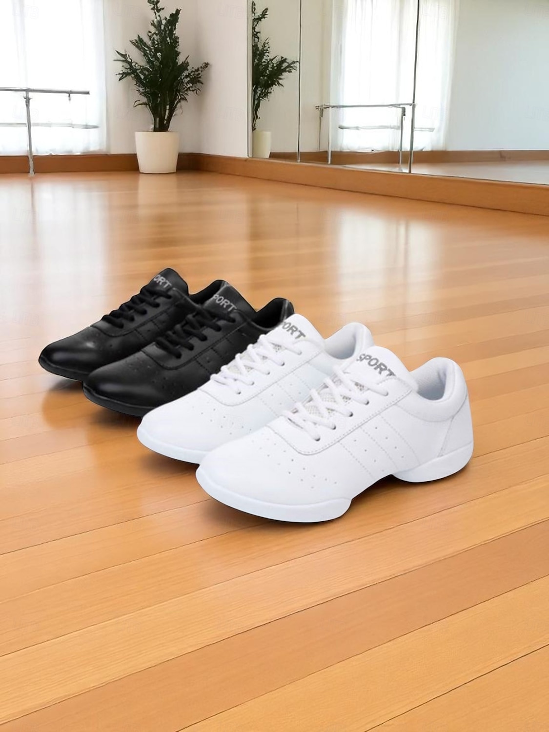 Women's White Dance Sneakers - Lightweight Lace-Up Fitness Jazz Shoes for Indoor Practice and Performance Training