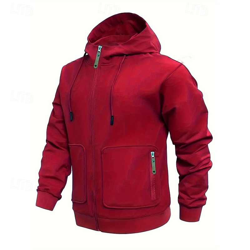 Pánské Kapuce Mikina s kapucí na zip Černá Fialová Námořnická modř Khaki Světle šedá Kapuce Bez vzoru Kapsy Sporty a outdoor Denní Dovolená Polyester Šik ven Základní Na běžné nošení Jaro Podzim 2026 - $28.99 –P14