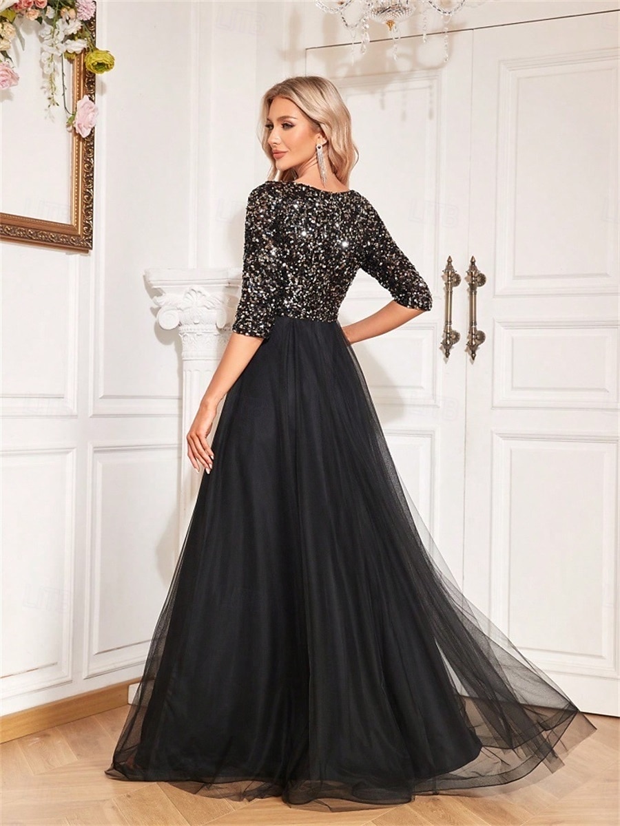 A-linjainen Quinceanera-Mekot Elegantti Mekko Virallinen Häät Lattiapituus Puolihihainen V-kaula-aukko Tylli Strassilla 2025 - $99.99 –P33