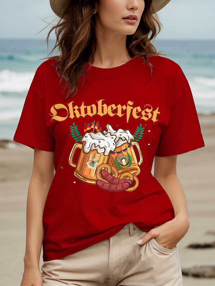 Fête d'Octobre Femmes T-shirt Graphique Lettre ancien Élégant Classique Manche Courte Col ras du cou Col rond Hauts Réguliers Quotidien Week-end Imprimé Noir Blanche Jaune Rouge Bleu Été Printemps de 2025 ? $19.99 –P6